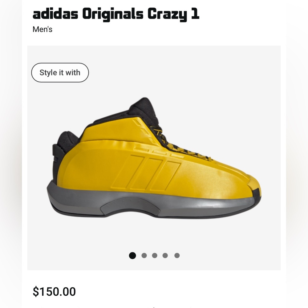 Adidas Originals Crazy 1 Yellow Sneakers